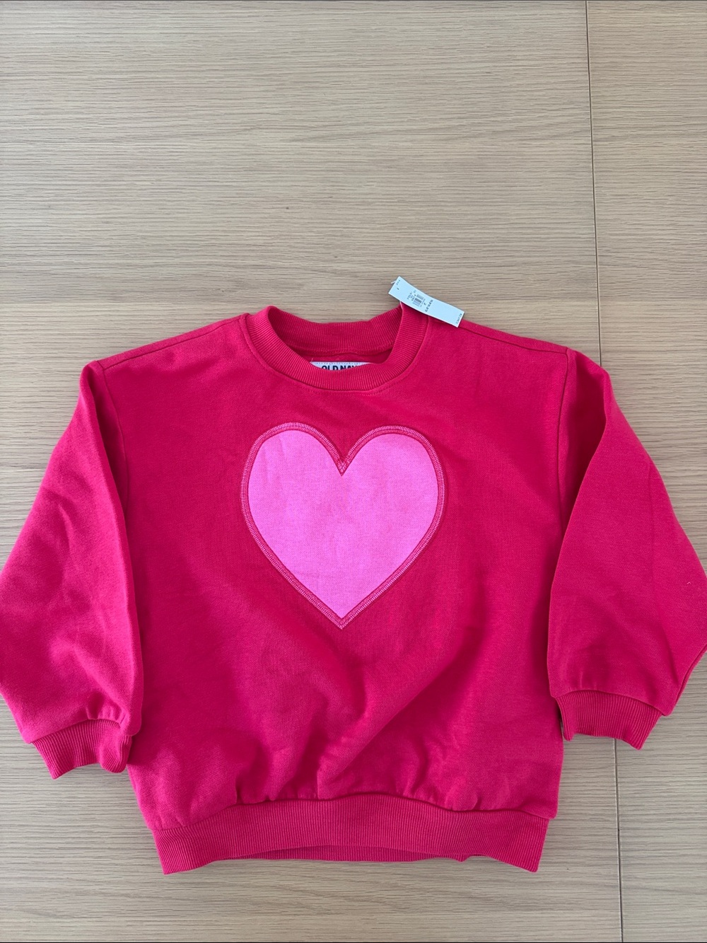 Kids Pink Heart Sweatshirt - light Red with Pink Heart Crewneck Hoodie